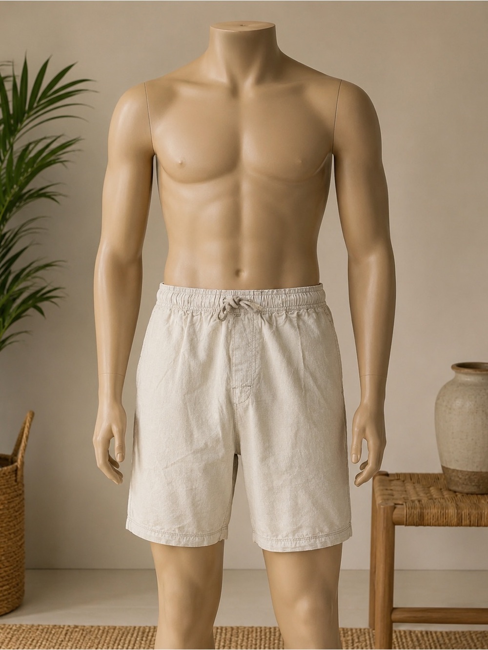 Intimo Bamboo Blend Lounge Shorts Men’s Small Beige Drawstring Elastic Waist